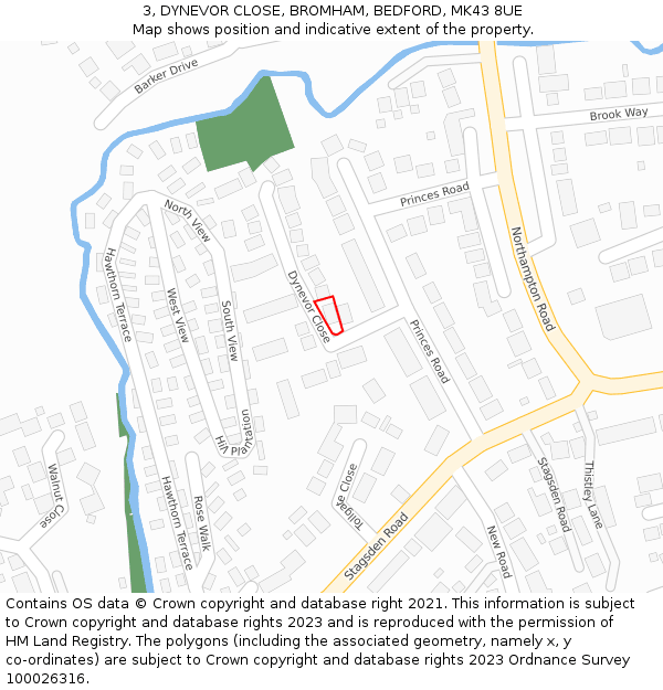 3, DYNEVOR CLOSE, BROMHAM, BEDFORD, MK43 8UE: Location map and indicative extent of plot