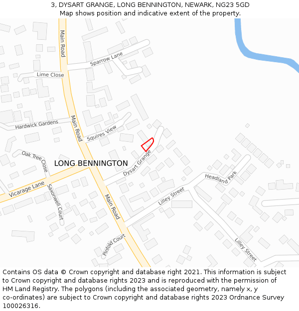 3, DYSART GRANGE, LONG BENNINGTON, NEWARK, NG23 5GD: Location map and indicative extent of plot