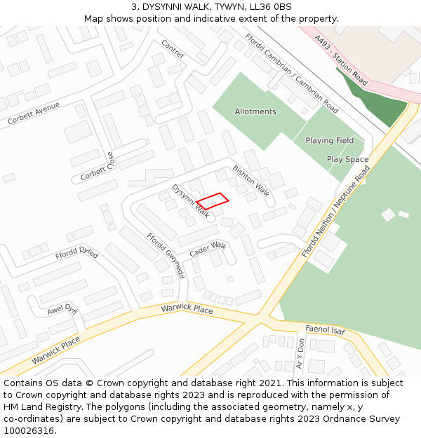 3, DYSYNNI WALK, TYWYN, LL36 0BS: Location map and indicative extent of plot