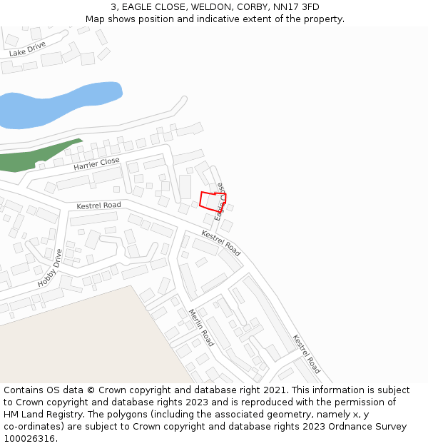 3, EAGLE CLOSE, WELDON, CORBY, NN17 3FD: Location map and indicative extent of plot