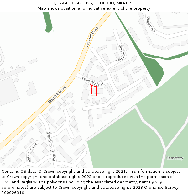 3, EAGLE GARDENS, BEDFORD, MK41 7FE: Location map and indicative extent of plot