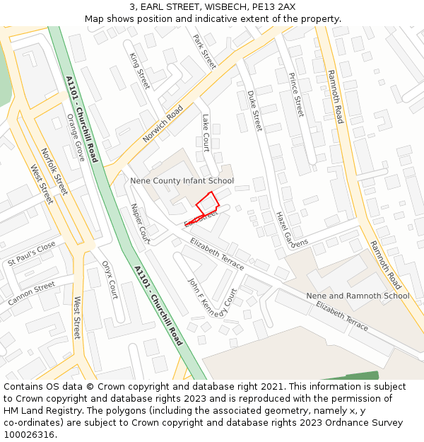 3, EARL STREET, WISBECH, PE13 2AX: Location map and indicative extent of plot