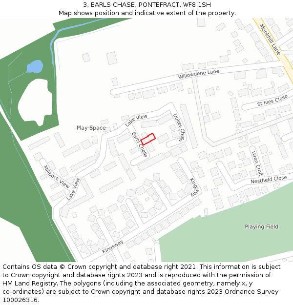 3, EARLS CHASE, PONTEFRACT, WF8 1SH: Location map and indicative extent of plot