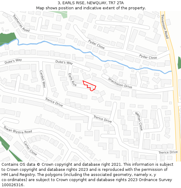 3, EARLS RISE, NEWQUAY, TR7 2TA: Location map and indicative extent of plot