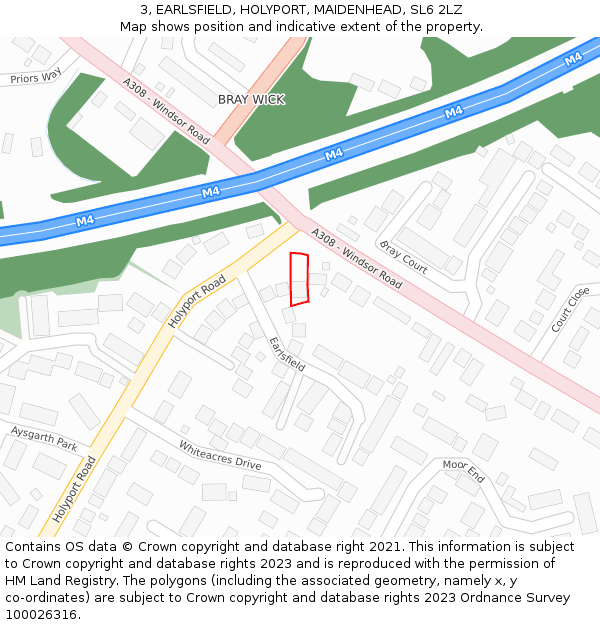 3, EARLSFIELD, HOLYPORT, MAIDENHEAD, SL6 2LZ: Location map and indicative extent of plot