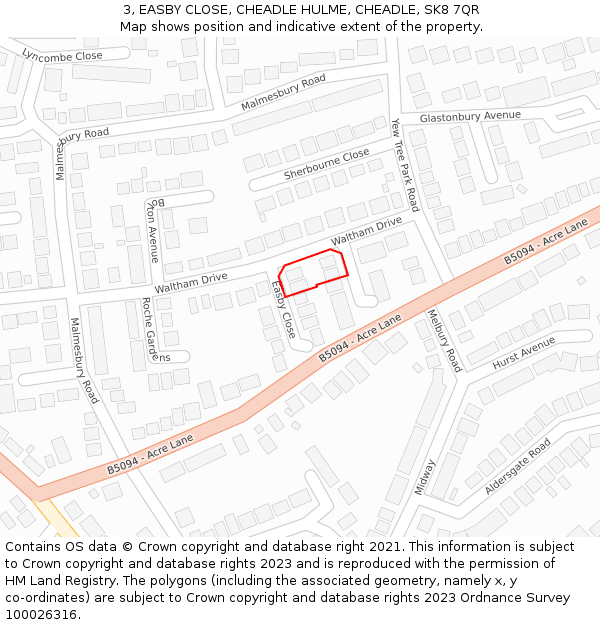 3, EASBY CLOSE, CHEADLE HULME, CHEADLE, SK8 7QR: Location map and indicative extent of plot
