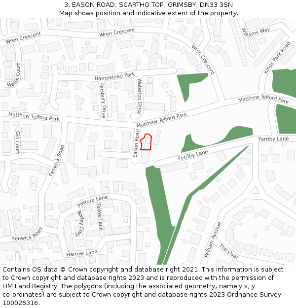 3, EASON ROAD, SCARTHO TOP, GRIMSBY, DN33 3SN: Location map and indicative extent of plot