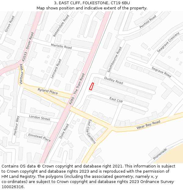 3, EAST CLIFF, FOLKESTONE, CT19 6BU: Location map and indicative extent of plot