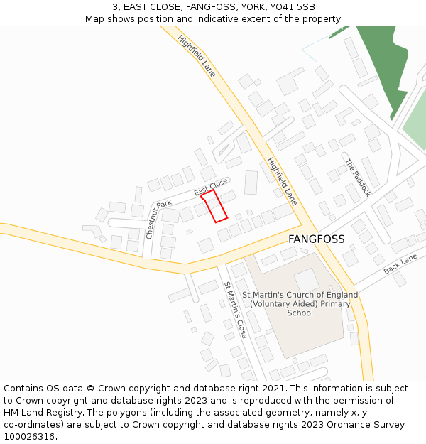 3, EAST CLOSE, FANGFOSS, YORK, YO41 5SB: Location map and indicative extent of plot