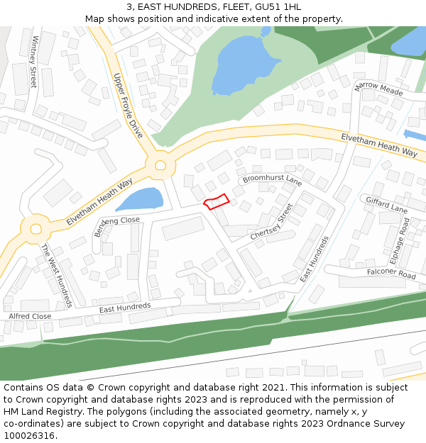 3, EAST HUNDREDS, FLEET, GU51 1HL: Location map and indicative extent of plot