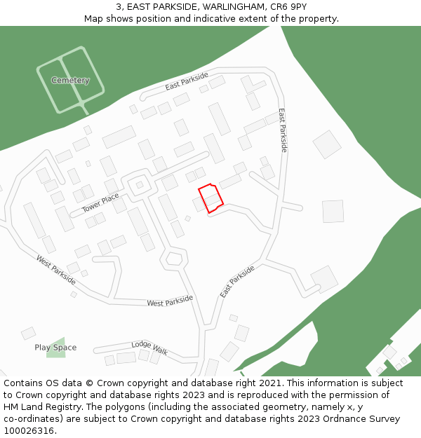 3, EAST PARKSIDE, WARLINGHAM, CR6 9PY: Location map and indicative extent of plot