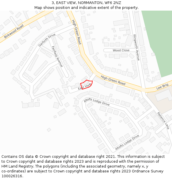 3, EAST VIEW, NORMANTON, WF6 2NZ: Location map and indicative extent of plot