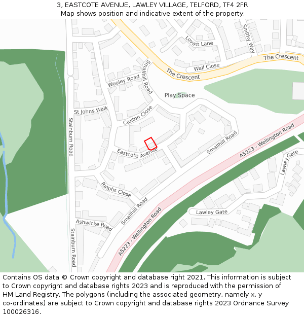 3, EASTCOTE AVENUE, LAWLEY VILLAGE, TELFORD, TF4 2FR: Location map and indicative extent of plot