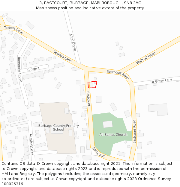 3, EASTCOURT, BURBAGE, MARLBOROUGH, SN8 3AG: Location map and indicative extent of plot