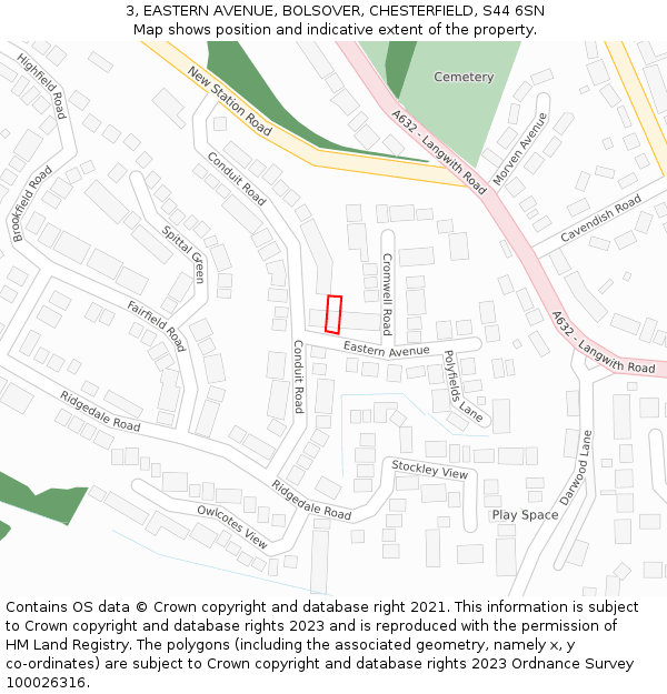 3, EASTERN AVENUE, BOLSOVER, CHESTERFIELD, S44 6SN: Location map and indicative extent of plot