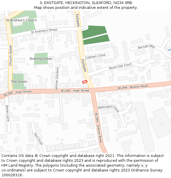 3, EASTGATE, HECKINGTON, SLEAFORD, NG34 9RB: Location map and indicative extent of plot