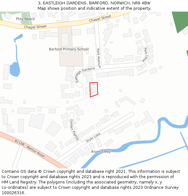 3, EASTLEIGH GARDENS, BARFORD, NORWICH, NR9 4BW: Location map and indicative extent of plot