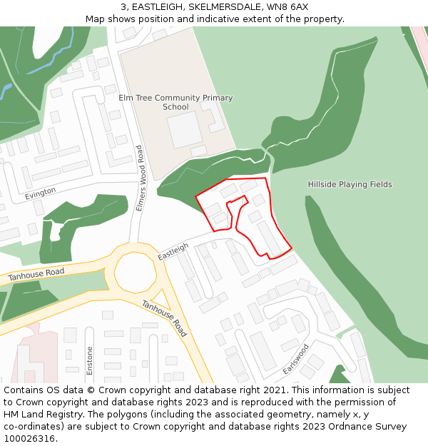 3, EASTLEIGH, SKELMERSDALE, WN8 6AX: Location map and indicative extent of plot