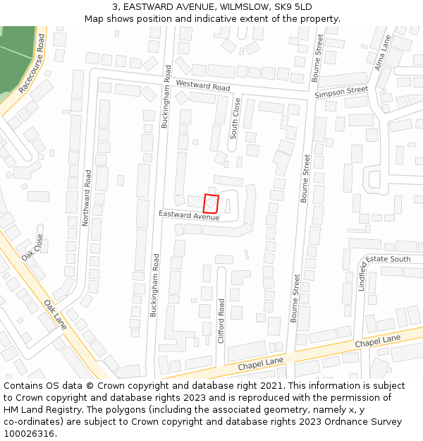 3, EASTWARD AVENUE, WILMSLOW, SK9 5LD: Location map and indicative extent of plot