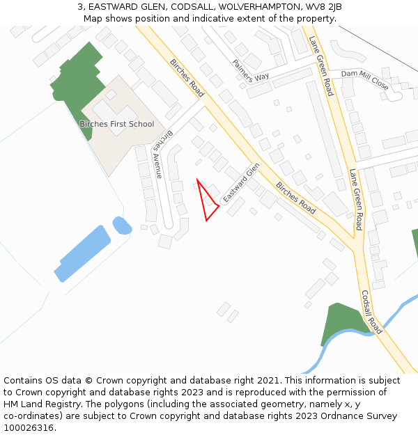 3, EASTWARD GLEN, CODSALL, WOLVERHAMPTON, WV8 2JB: Location map and indicative extent of plot