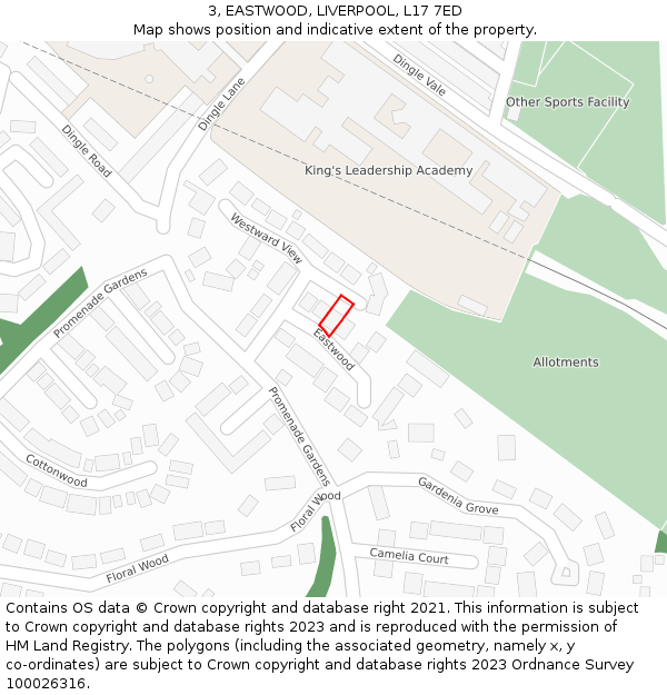 3, EASTWOOD, LIVERPOOL, L17 7ED: Location map and indicative extent of plot