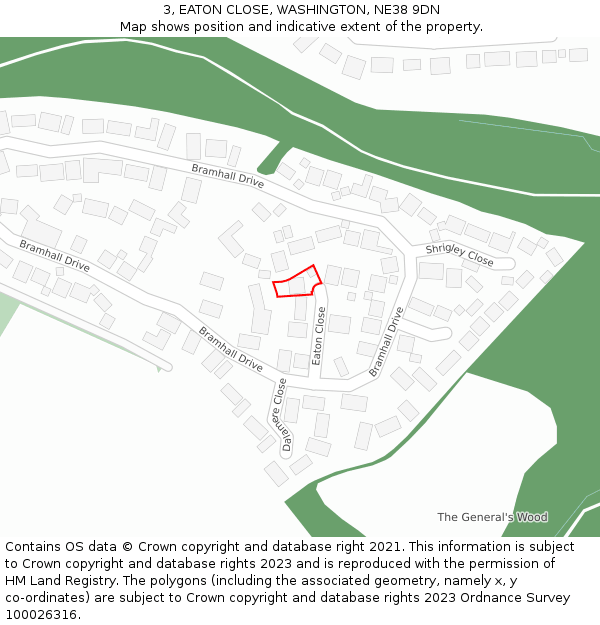3, EATON CLOSE, WASHINGTON, NE38 9DN: Location map and indicative extent of plot
