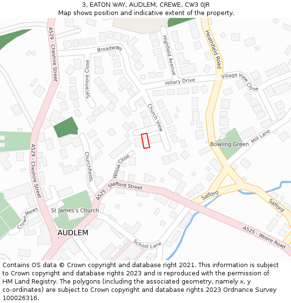 3, EATON WAY, AUDLEM, CREWE, CW3 0JR: Location map and indicative extent of plot