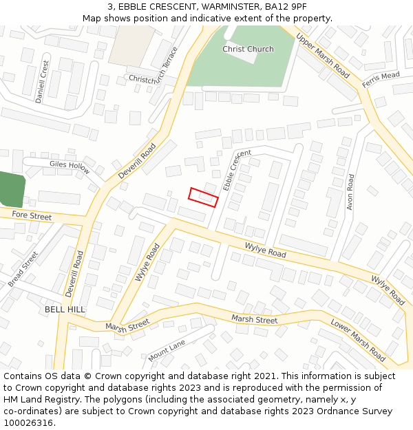 3, EBBLE CRESCENT, WARMINSTER, BA12 9PF: Location map and indicative extent of plot