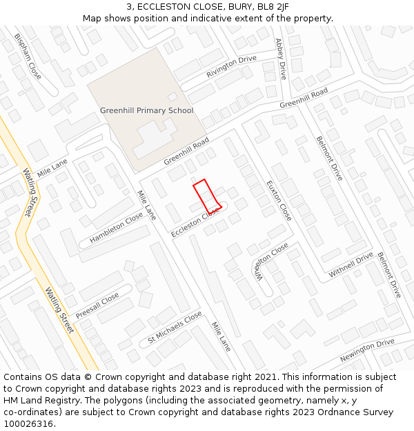 3, ECCLESTON CLOSE, BURY, BL8 2JF: Location map and indicative extent of plot