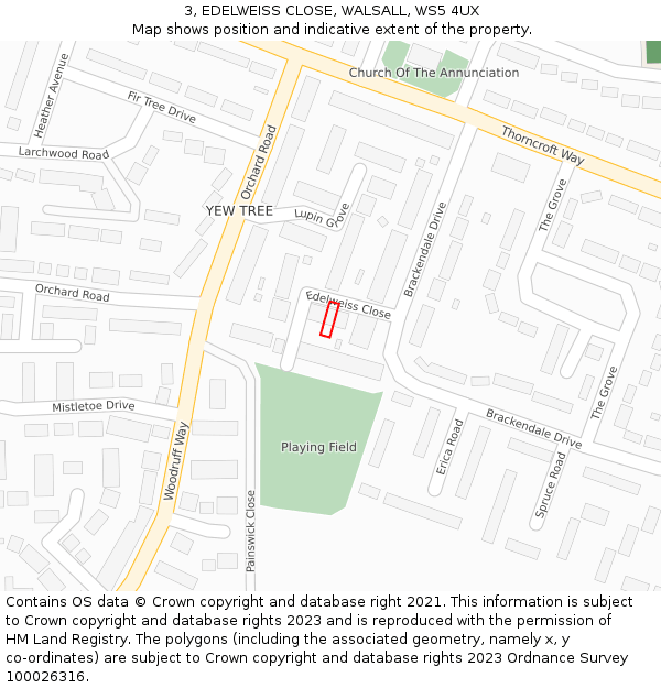 3, EDELWEISS CLOSE, WALSALL, WS5 4UX: Location map and indicative extent of plot