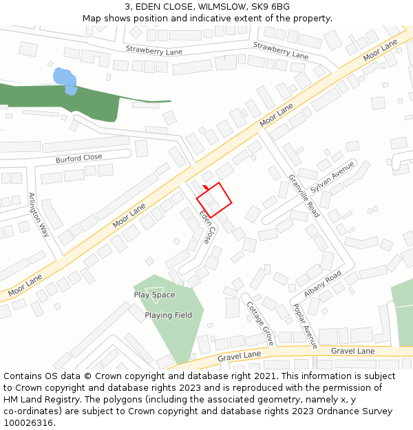 3, EDEN CLOSE, WILMSLOW, SK9 6BG: Location map and indicative extent of plot