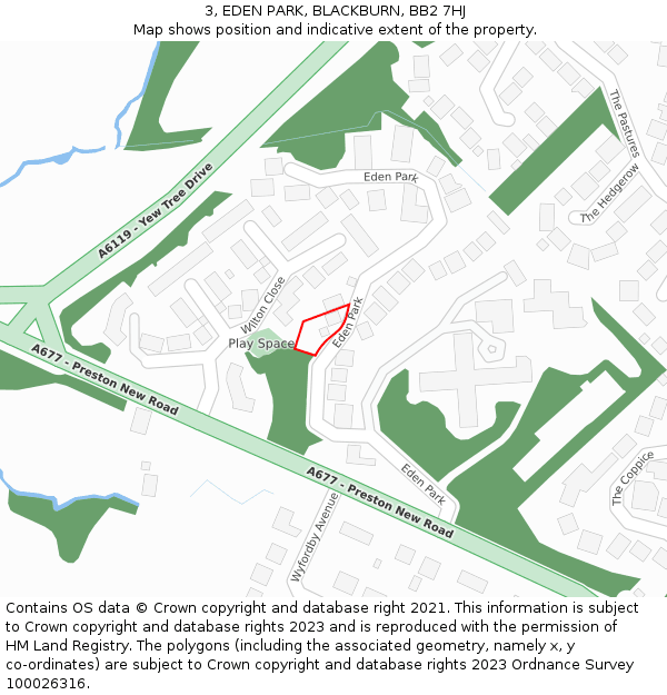 3, EDEN PARK, BLACKBURN, BB2 7HJ: Location map and indicative extent of plot