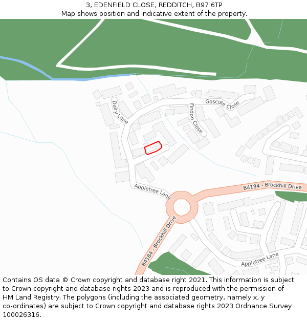 3, EDENFIELD CLOSE, REDDITCH, B97 6TP: Location map and indicative extent of plot