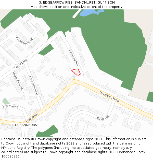 3, EDGBARROW RISE, SANDHURST, GU47 8QH: Location map and indicative extent of plot