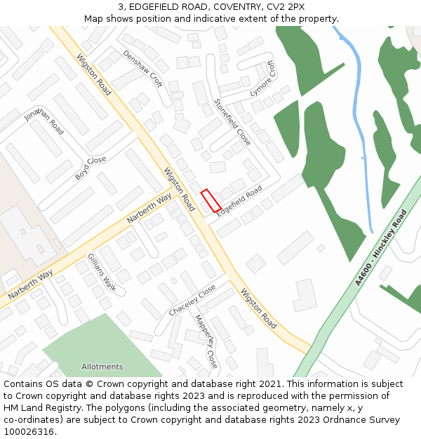 3, EDGEFIELD ROAD, COVENTRY, CV2 2PX: Location map and indicative extent of plot