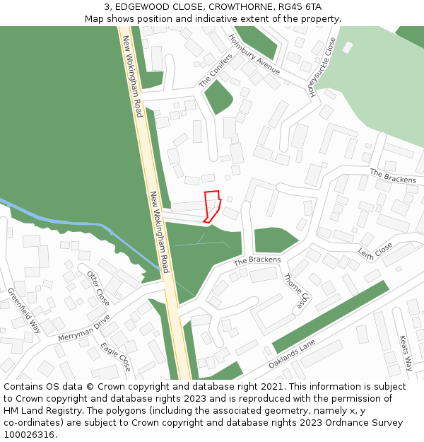 3, EDGEWOOD CLOSE, CROWTHORNE, RG45 6TA: Location map and indicative extent of plot