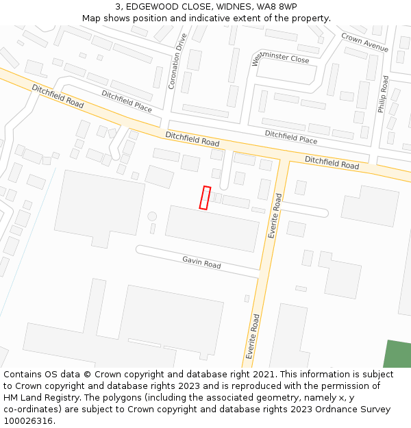3, EDGEWOOD CLOSE, WIDNES, WA8 8WP: Location map and indicative extent of plot