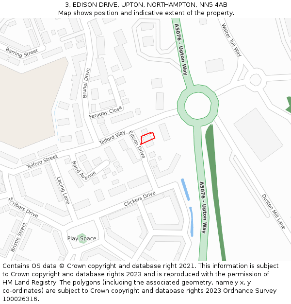 3, EDISON DRIVE, UPTON, NORTHAMPTON, NN5 4AB: Location map and indicative extent of plot