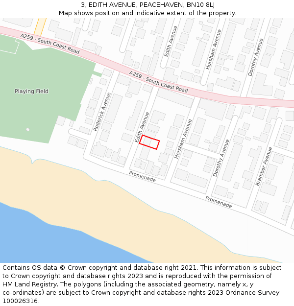 3, EDITH AVENUE, PEACEHAVEN, BN10 8LJ: Location map and indicative extent of plot