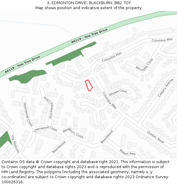 3, EDMONTON DRIVE, BLACKBURN, BB2 7DY: Location map and indicative extent of plot