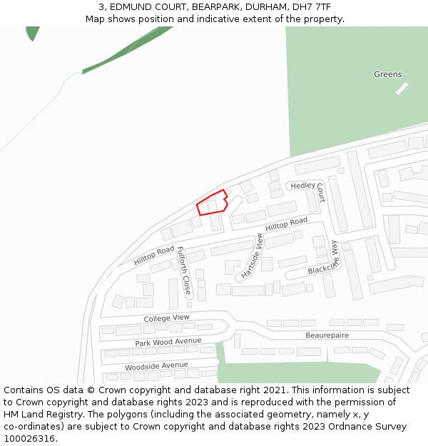 3, EDMUND COURT, BEARPARK, DURHAM, DH7 7TF: Location map and indicative extent of plot