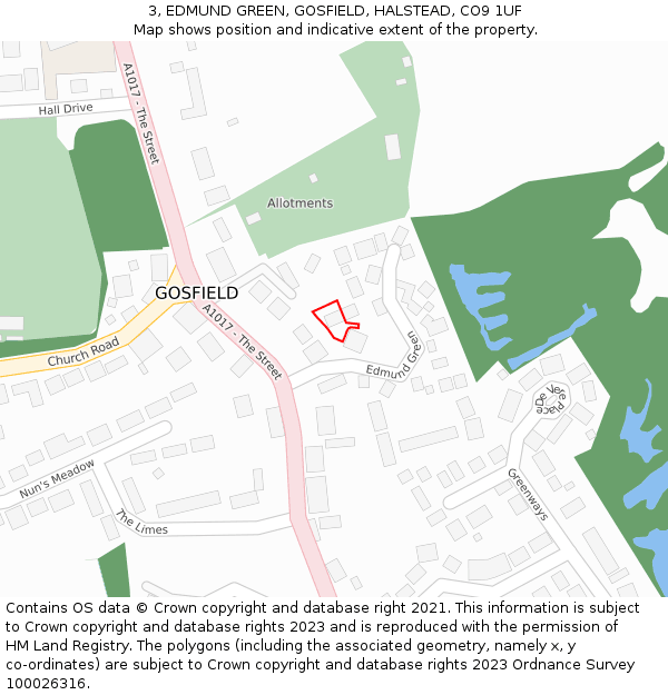 3, EDMUND GREEN, GOSFIELD, HALSTEAD, CO9 1UF: Location map and indicative extent of plot