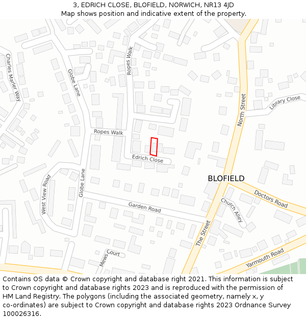 3, EDRICH CLOSE, BLOFIELD, NORWICH, NR13 4JD: Location map and indicative extent of plot