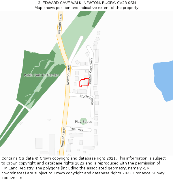3, EDWARD CAVE WALK, NEWTON, RUGBY, CV23 0SN: Location map and indicative extent of plot