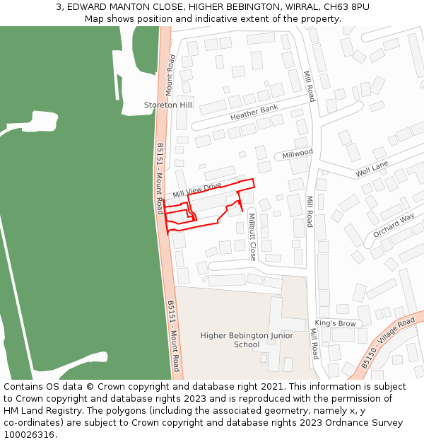 3, EDWARD MANTON CLOSE, HIGHER BEBINGTON, WIRRAL, CH63 8PU: Location map and indicative extent of plot