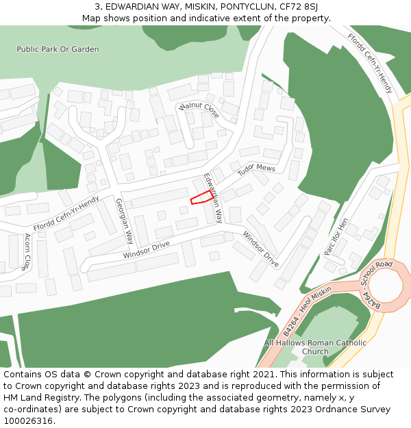 3, EDWARDIAN WAY, MISKIN, PONTYCLUN, CF72 8SJ: Location map and indicative extent of plot