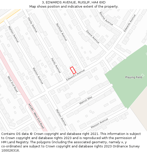 3, EDWARDS AVENUE, RUISLIP, HA4 6XD: Location map and indicative extent of plot