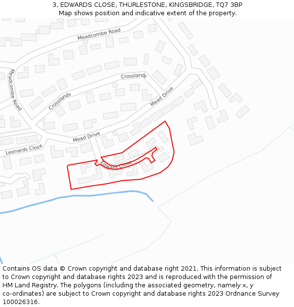3, EDWARDS CLOSE, THURLESTONE, KINGSBRIDGE, TQ7 3BP: Location map and indicative extent of plot