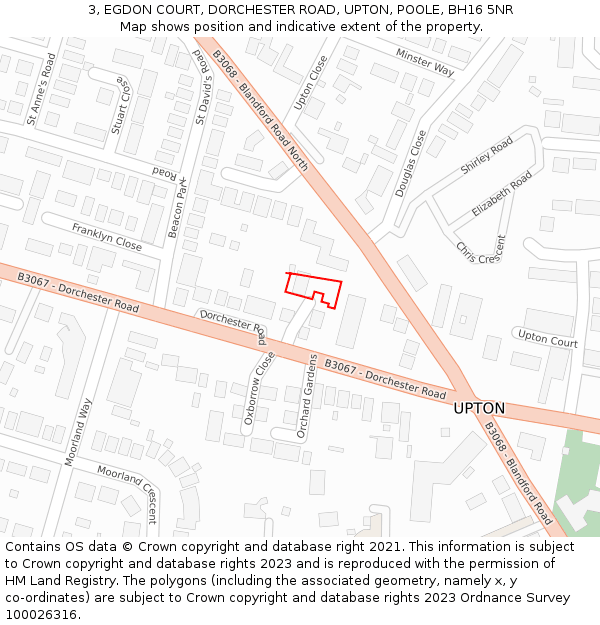 3, EGDON COURT, DORCHESTER ROAD, UPTON, POOLE, BH16 5NR: Location map and indicative extent of plot