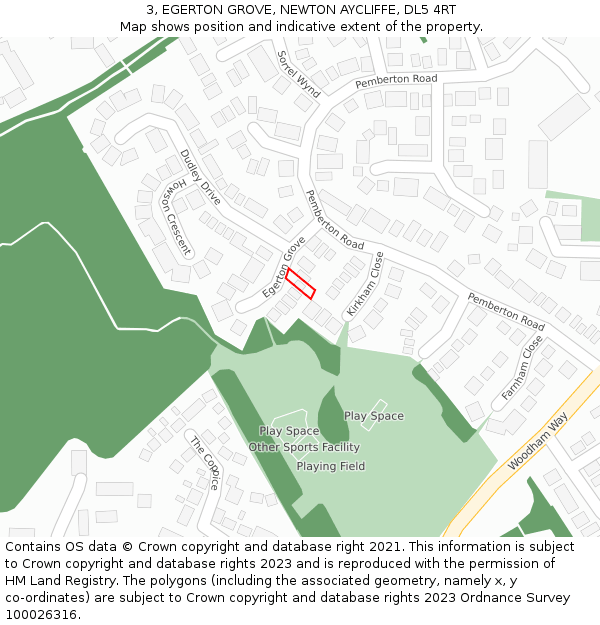 3, EGERTON GROVE, NEWTON AYCLIFFE, DL5 4RT: Location map and indicative extent of plot